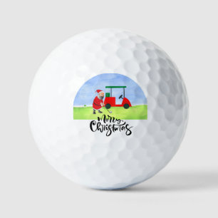  Santa Claus golfer Merry Christmas at cart   Golf Balls