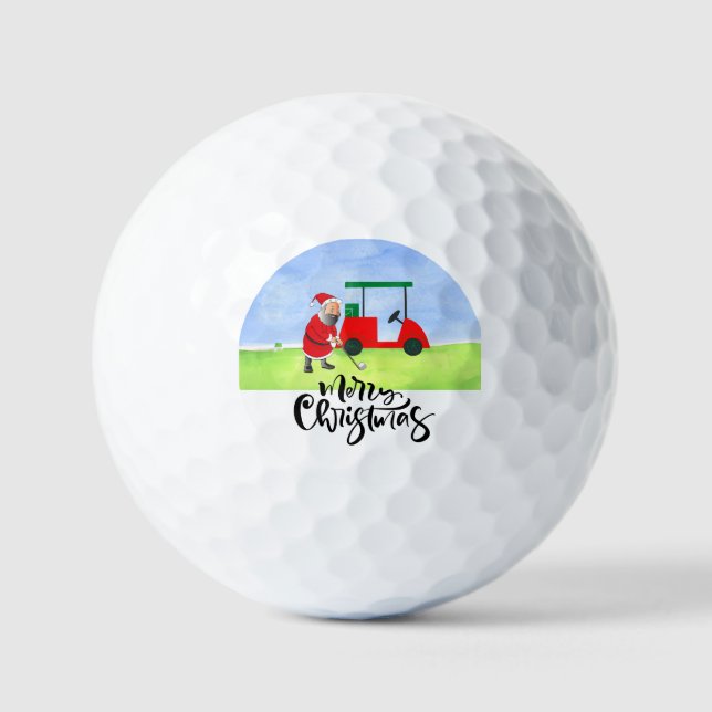  Santa Claus golfer Merry Christmas at cart   Golf Balls (Front)