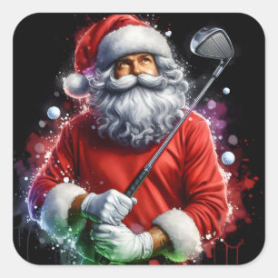 Santa Claus Golfing in Colourful Festive Attire Square Sticker