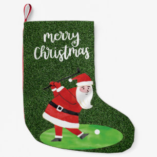 Santa Claus golfing on Christmas Holiday Small Christmas Stocking