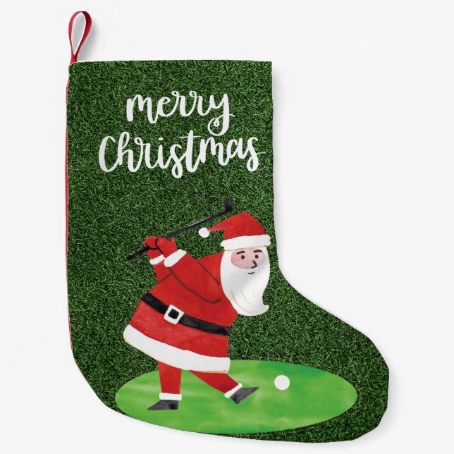Santa Claus golfing on Christmas Holiday Small Christmas Stocking (Front)