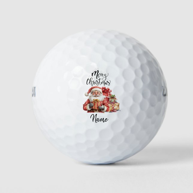 Santa Claus golfing with Christmas Gift for Golfer Golf Balls (Front)