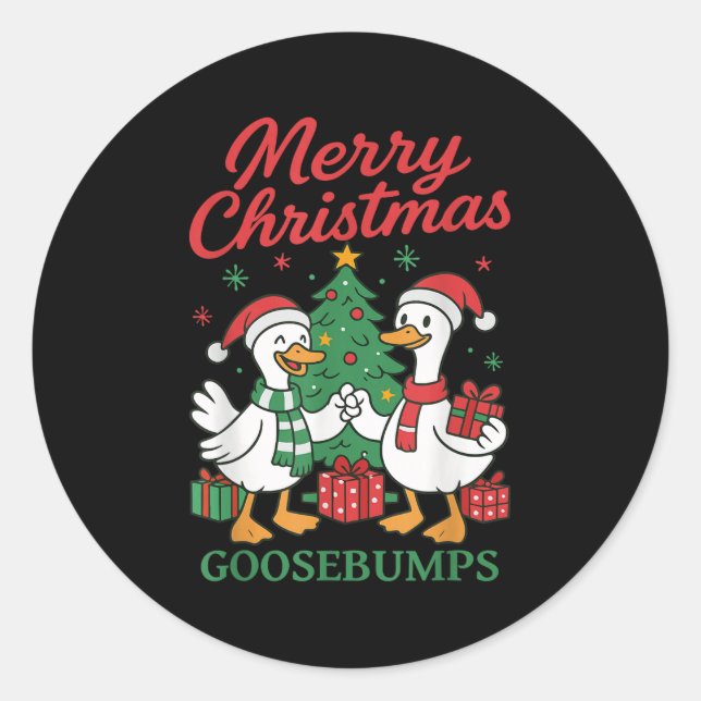 Santa Claus Goose Tree Merry Christmas Goosebumps  Classic Round Sticker (Front)
