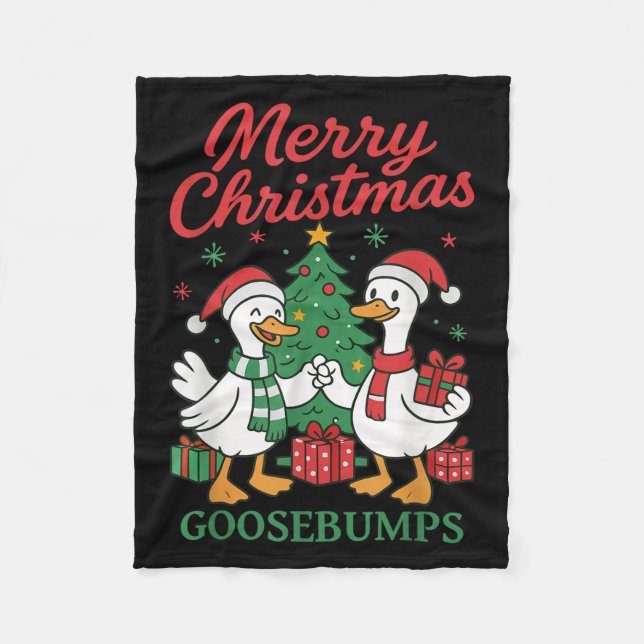 Santa Claus Goose Tree Merry Christmas Goosebumps  Fleece Blanket (Front)