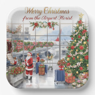 Santa Claus greeting from airport  Paper Plate