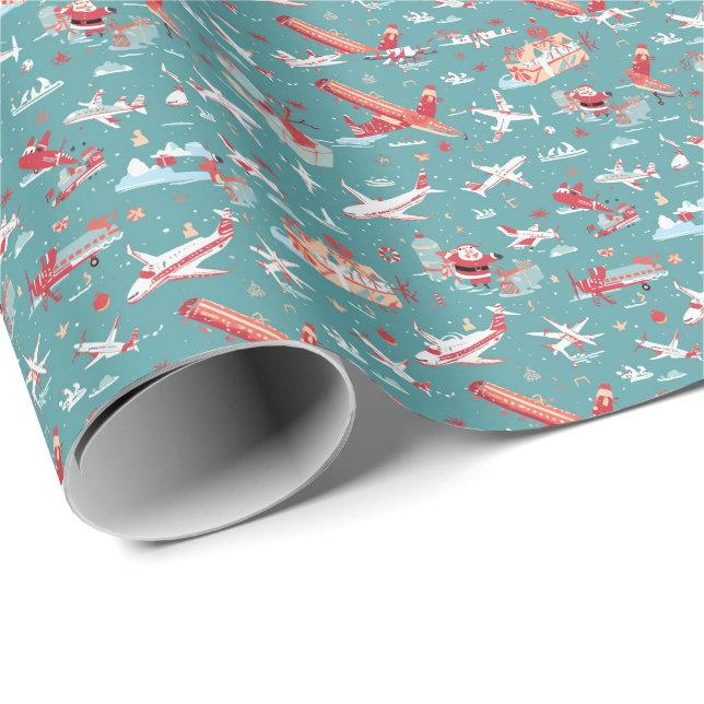 Santa Claus greeting from airport sky Christmas Wrapping Paper (Roll Corner)