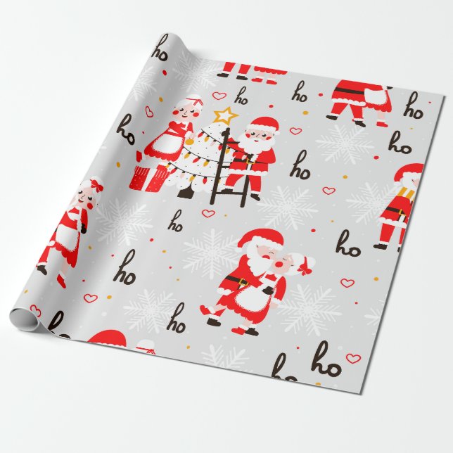 Santa Claus Grey Christmas  Wrapping Paper (Unrolled)