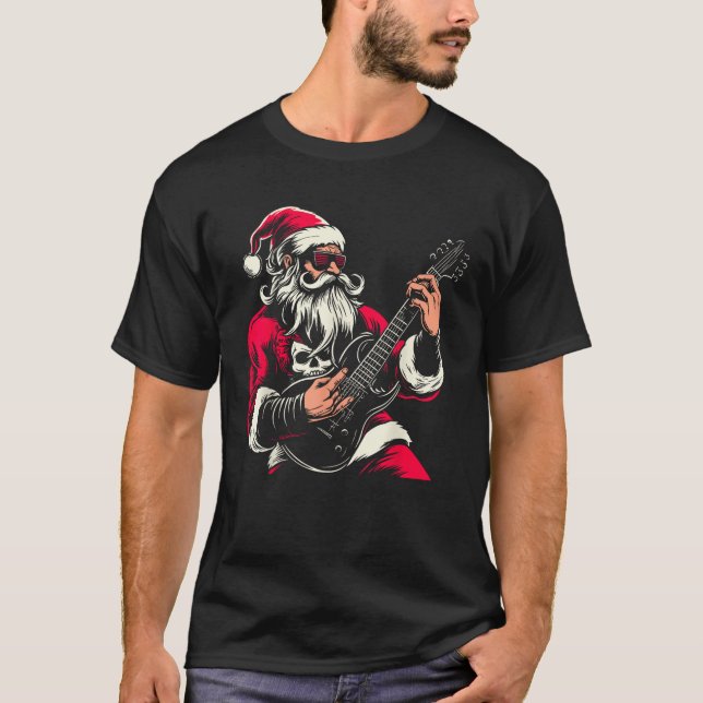 Santa Claus Guitar Player Have A Rock Roll Christm T-Shirt (Front)