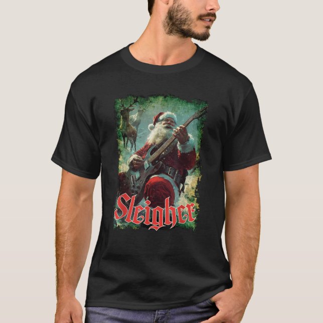 Santa Claus Guitar Sleigher Funny Rock Music Chris T-Shirt (Front)