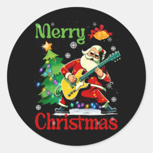 Santa Claus Guitarist Merry Christmas Musician Per Classic Round Sticker