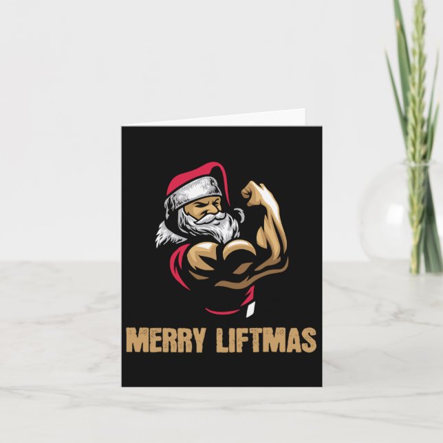 Santa Claus Gym Bodybuilding Fitness Merry Liftmas Card (Front)