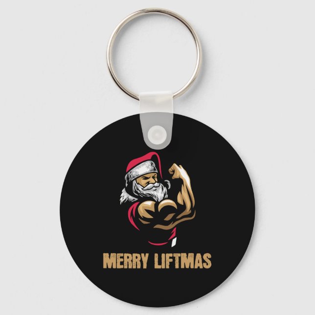 Santa Claus Gym Bodybuilding Fitness Merry Liftmas Key Ring (Front)