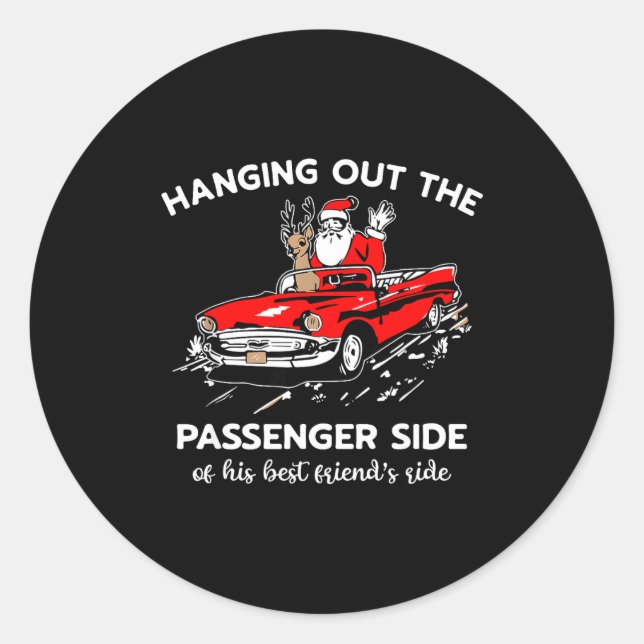 Santa Claus Hanging Out The Penger Side  Classic Round Sticker (Front)