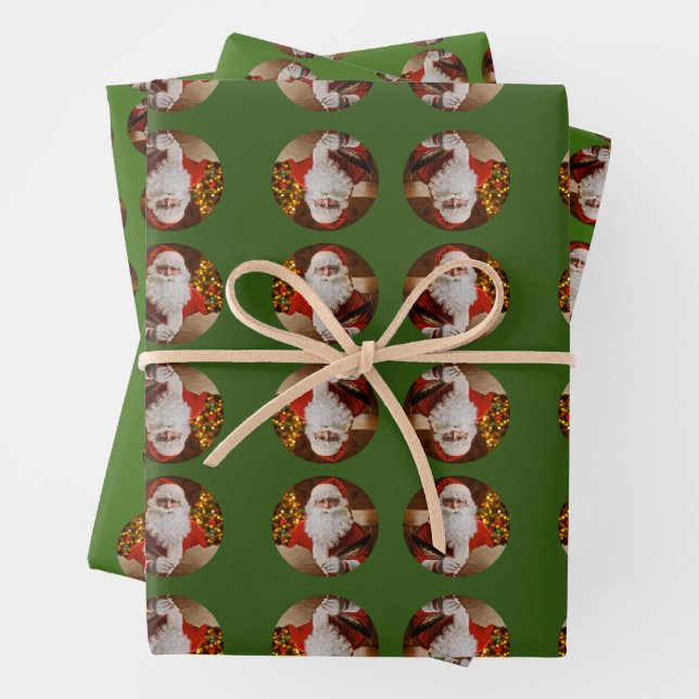 Santa Claus Happy Holidays Christmas Pattern Wrapping Paper Sheet (In situ)