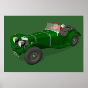 Santa Claus Happy Jaguar SS 90 Driver Poster
