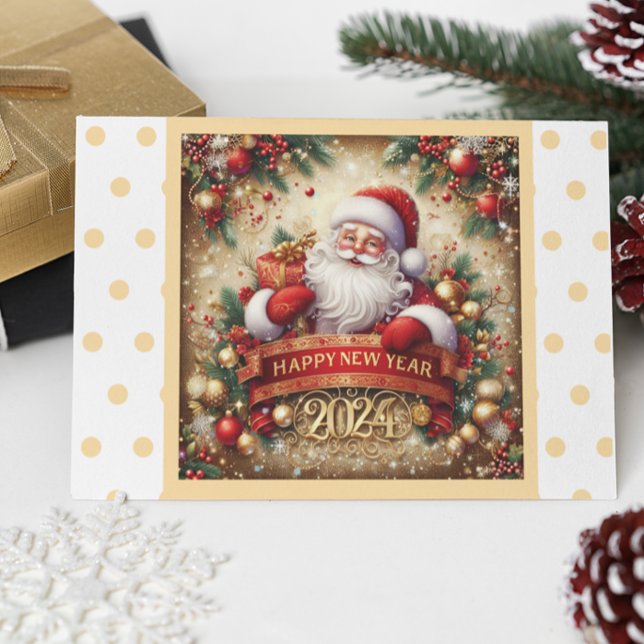 Santa Claus Happy New Year gold personalized Card (Santa Claus Happy New Year gold personalized Card)