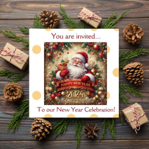 Santa Claus Happy New Year gold personalized Invitation