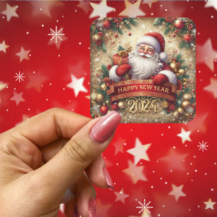 Santa Claus Happy New Year Square Sticker