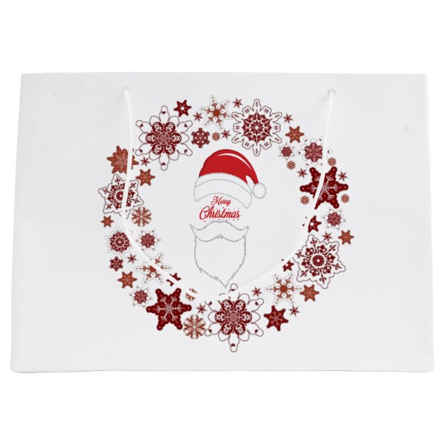 Santa Claus Hat And Beard With Merry Christmas  Large Gift Bag (Front)