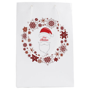 Santa Claus Hat And Beard With Merry Christmas Medium Gift Bag