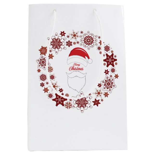 Santa Claus Hat And Beard With Merry Christmas Medium Gift Bag (Front)