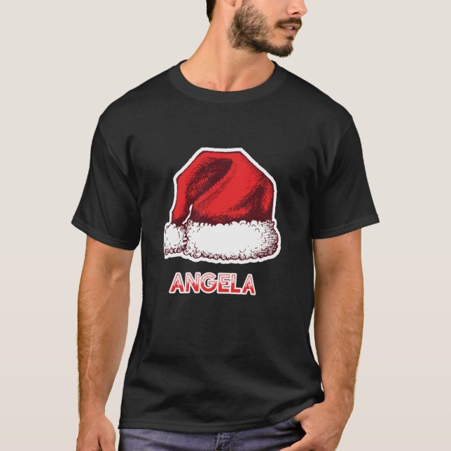 Santa Claus Hat Angela Christmas Name  T-Shirt (Front)