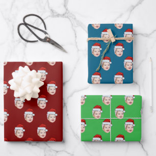 Santa Claus Hat Face Gift Wrap, Custom Face Wrapping Paper Sheet