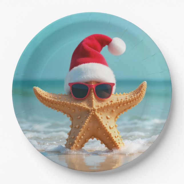 Santa Claus Hat On a Starfish Paper Plate (Front)