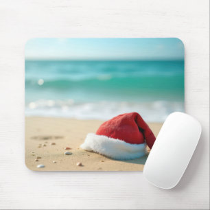 Santa Claus Hat On a Tropical Beach Mouse Mat