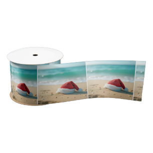 Santa Claus Hat On a Tropical Beach Satin Ribbon