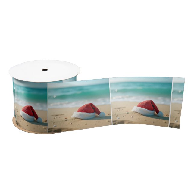 Santa Claus Hat On a Tropical Beach Satin Ribbon (Spool)