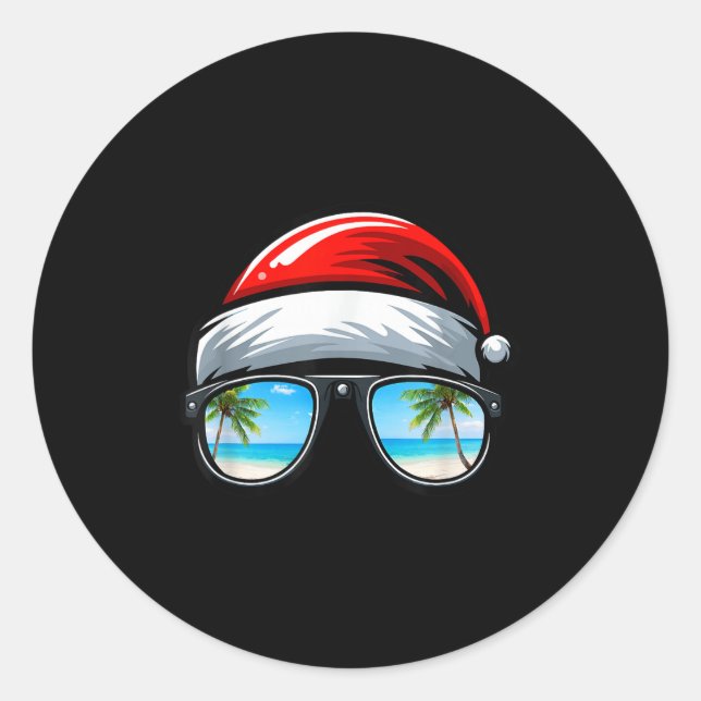 Santa Claus Hat Sungles Beach Christmas In July  Classic Round Sticker (Front)