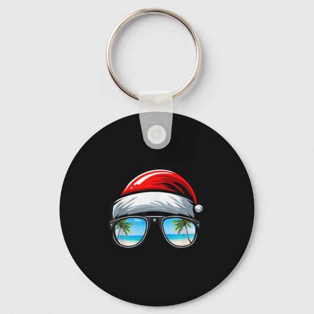 Santa Claus Hat Sungles Beach Christmas In July  Key Ring (Front)