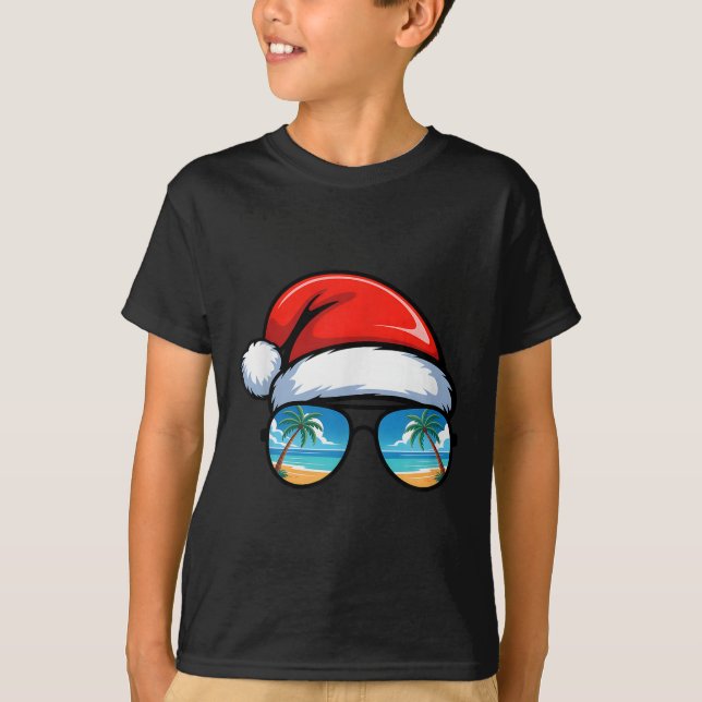 Santa Claus Hat Sungles Beach Christmas In July Su T-Shirt (Front)
