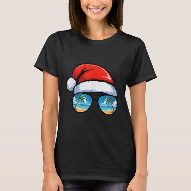 Santa Claus Hat Sungles Beach Christmas In July Su T-Shirt (Front)