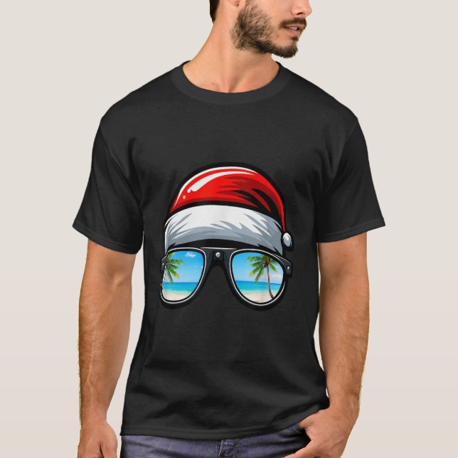 Santa Claus Hat Sungles Beach Christmas In July  T-Shirt (Front)