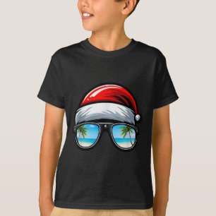 Santa Claus Hat Sungles Beach Christmas In July  T-Shirt