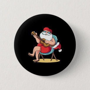 Santa Claus Hawaian Guitar Christmas In July 6 Cm Round Badge