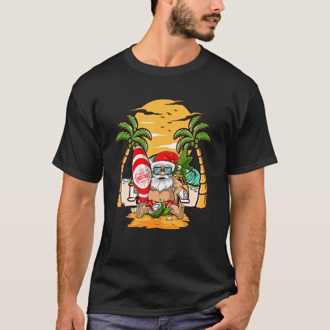 Santa Claus Hawaiian Sunglasses Vacation Beach Vin T-Shirt (Front)
