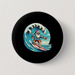 Santa Claus Hawaiian Surfing Christmas Aloha Tropi 6 Cm Round Badge