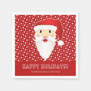 Santa Claus Head On Red & Custom Name Christmas Napkin