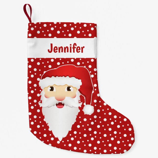 Santa Claus Head With Personalizable Name Red Small Christmas Stocking (Front)