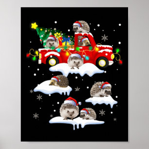 Santa Claus Hedgehogs & Red Truck Xmas Tree Me Poster