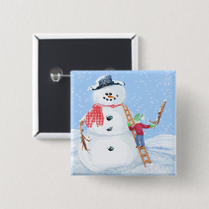 Santa Claus Helper Building A Silly Snowman 15 Cm Square Badge