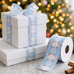 Santa Claus Helper Building A Silly Snowman Satin Ribbon