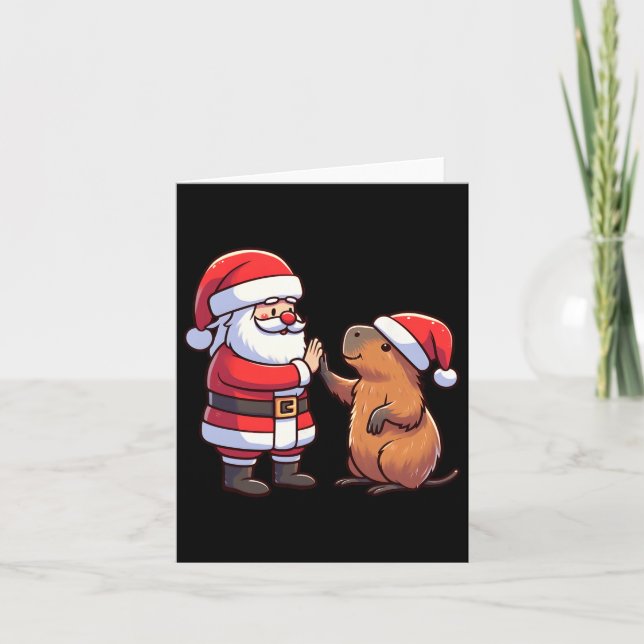 Santa Claus High-fiving Capybara Christmas Toddler Card (Front)