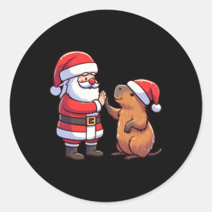 Santa Claus High-fiving Capybara Christmas Toddler Classic Round Sticker