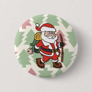 Santa Claus hiker 6 Cm Round Badge