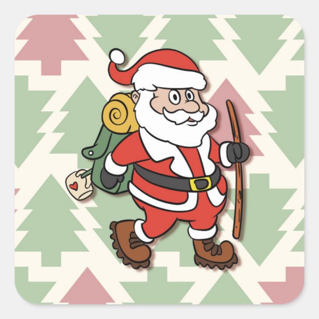 Santa Claus hiker Square Sticker (Front)