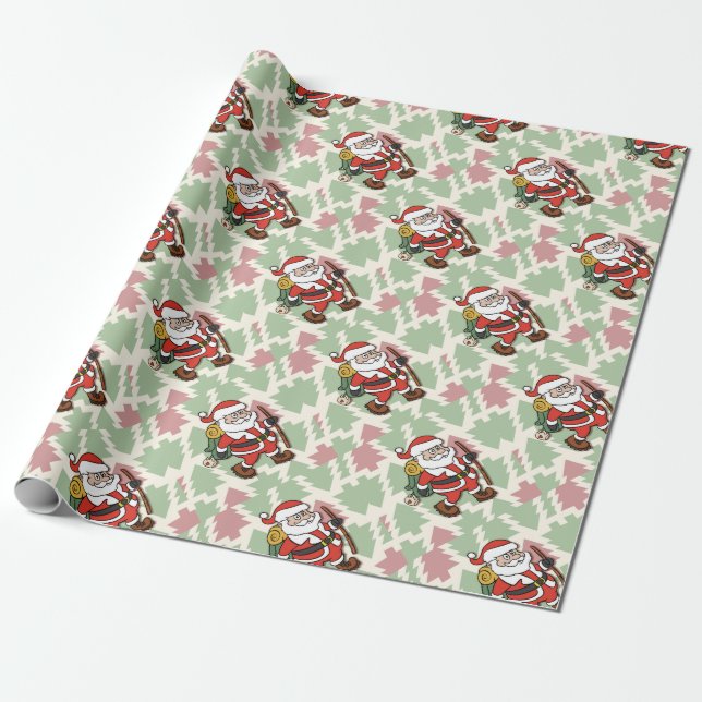 Santa Claus hiker Wrapping Paper (Unrolled)